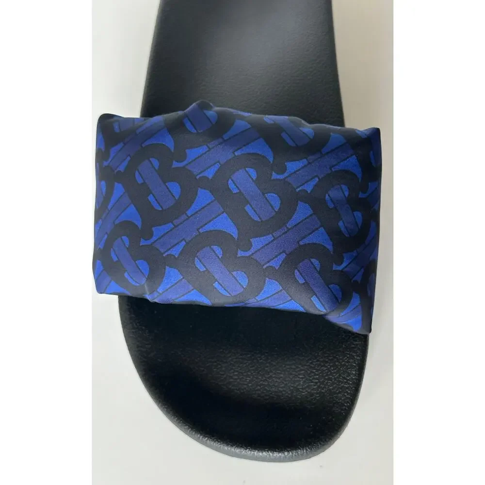 NIB $570 Burberry Furley Puff TB Men's Slides Blue Sandals 10 US (43) 8048585